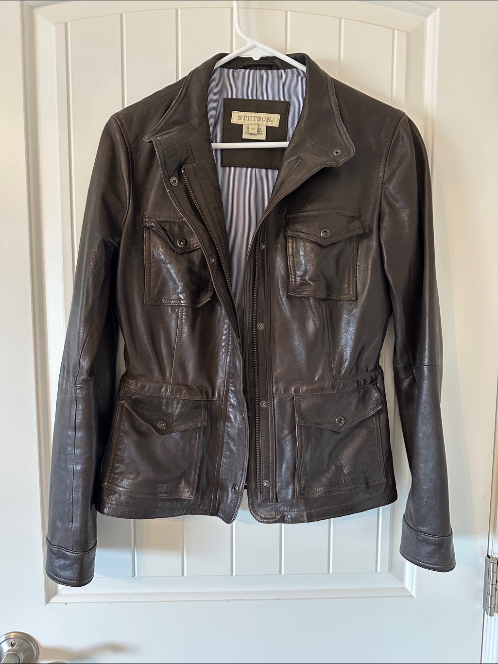 Stetson Women's Dark Brown Leather Field Jacket With Four Pockets